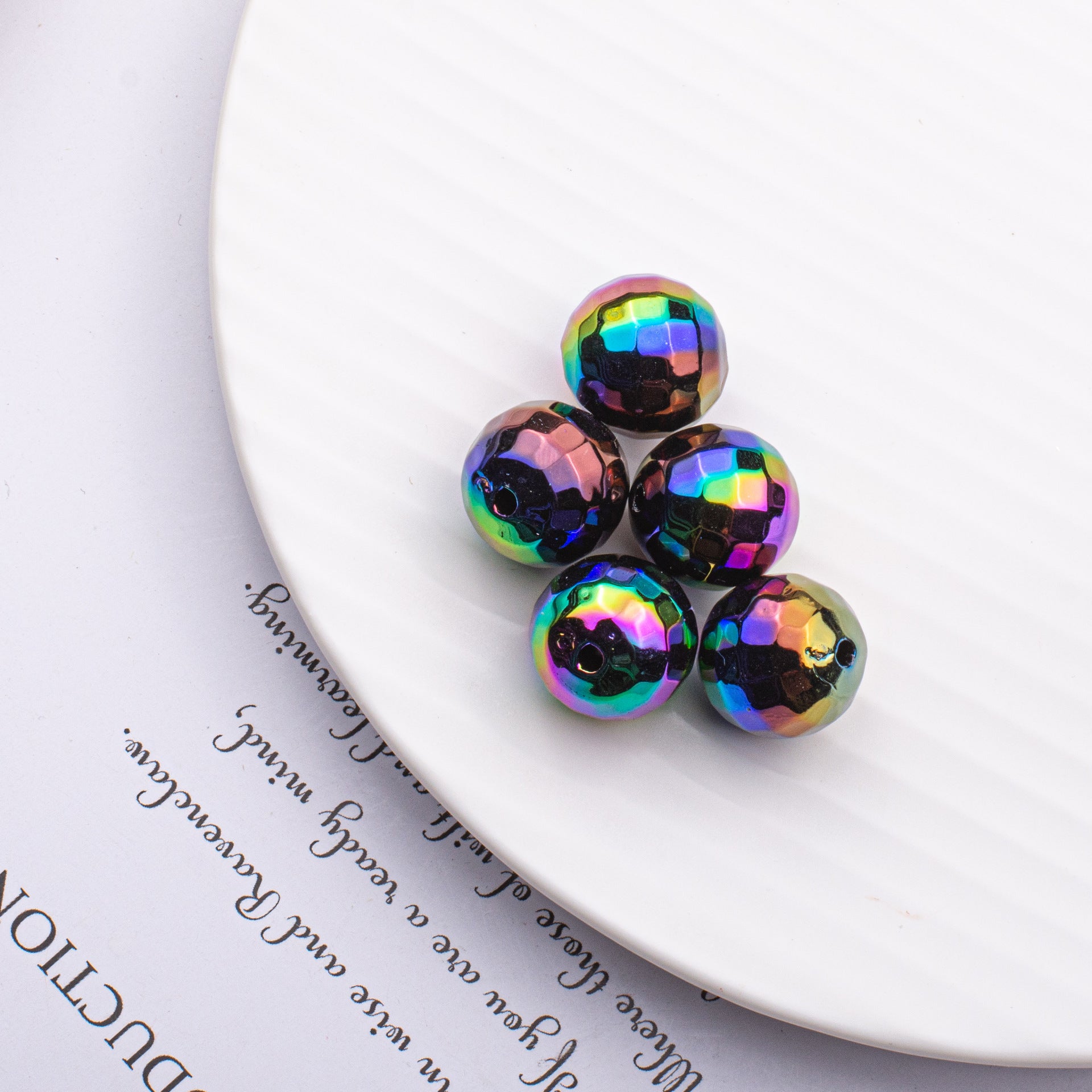 Wholesale 10PCS AB Color-plated Color-plated Acrylic Cut Surface Round Beads 16mm Lattice Beads